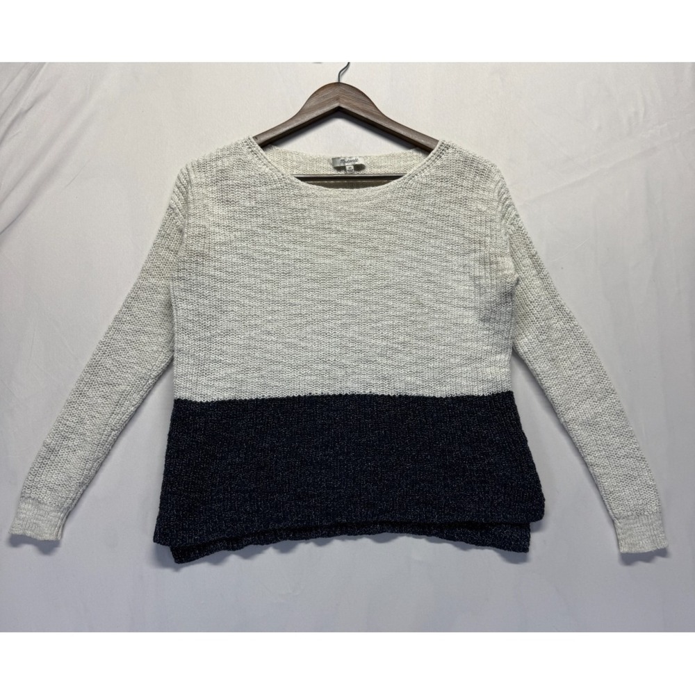 Madewell Eastbank Sweater Womens XS Cream Black Colorblock Tight Knit Side Slits
